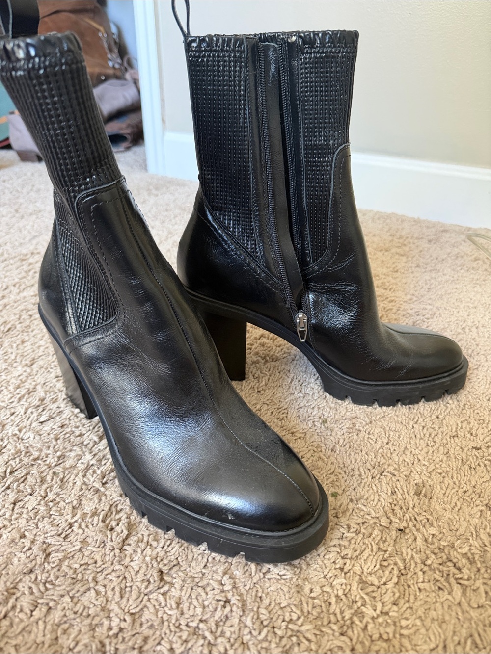 Dolce Vita Black Leather Block-Heel Ankle Boots